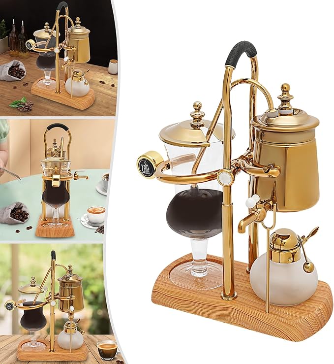 Belgian/Belgium Luxury Royal Family Balance Syphon Siphon Coffee Maker Vacuum Brewing SystemVintage Elegant Double Ridged Fulcrum with Tee Handle 400ml Coffee Maker-US Stock