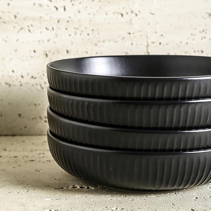 Stone Lain Logan Stoneware Pasta Bowl Set of 4 Black