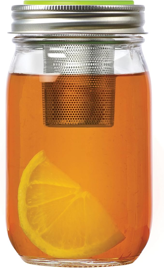 Jarware Tea Infuser Lid for Regular Mouth Mason Jars Green
