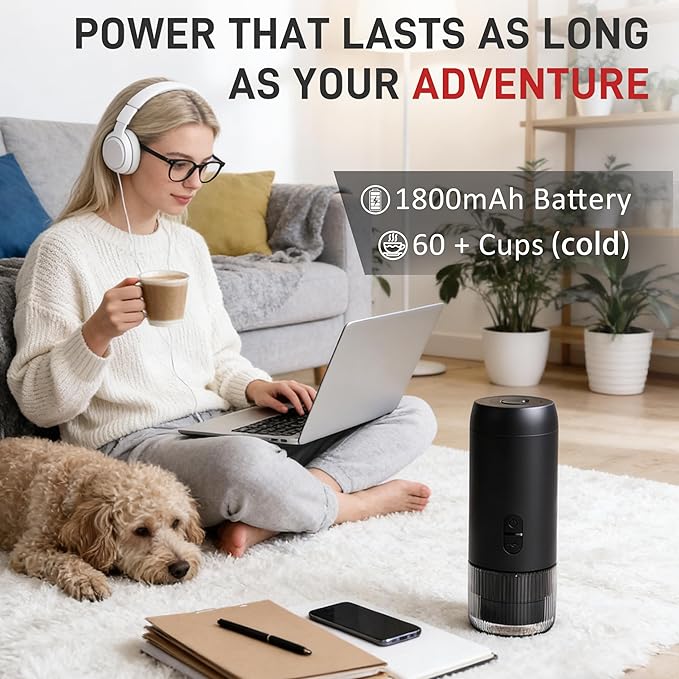 Portable Electric Espresso Machine for Home Wireless Car Coffee Maker with USB-C Battery Powered Coffee Espresso Maker with 1800mAh for Ground Coffee &amp NS Capsule for OfficeGifts for Men RV