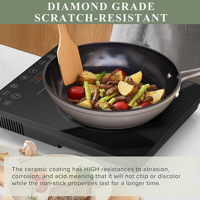 Nuwave Healthy Duralon Blue Ceramic Nonstick Cookware Set Diamond Infused Scratch-Resistant PFAS Free Dishwasher &amp Oven Safe Induction Ready &amp Evenly Heats Tempered Glass Lids &amp Stay-