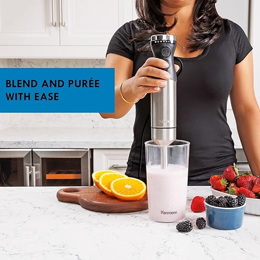 Kenmore Immersion Blender - Handheld Stick Mixer Electric Hand Blender with Stainless Steel Shaft Whisk Variable Speed for Smoothies Milkshakes Baby Food Puree Batidora de Inmersión