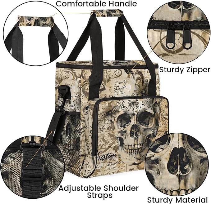 Skull Gothic Travel Coffee Maker Carrying Bag Large Organizer Storage Tote Bag Insulated Reusable Cooler Grocery Bags