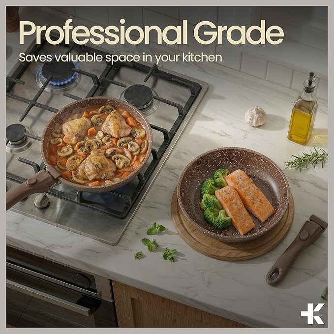 Bakken 17-Piece Ceramic Coated Aluminum Cookware Set Nonstick Pots and Pans with Lids Silicone Cooking Utensils &amp Oven Mitts All Stovetop Safe Up To 500°F PTFE &amp PFAS Free Dishwasher Safe