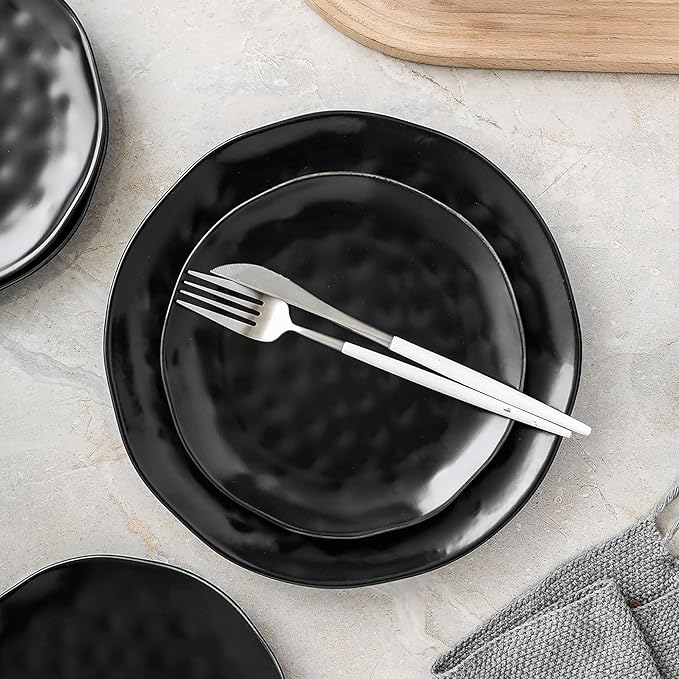 Stone Lain Ivy Stoneware 24 Piece Dinnerware Set Home Kitchen Dish Set with Dinner Plates Salad Plates Bowls &amp Mugs - Service for 6 Black