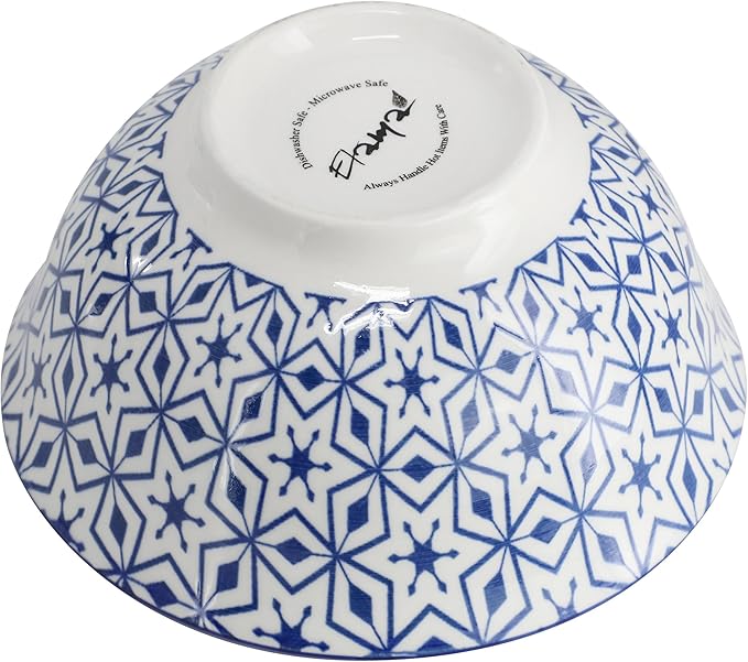 Elama Moxy 6 Piece Assorted Design 20 Ounce Porcelain Footed Blue Bowl Set Cereal Bowls Ice cream Bowls Serveware Tableware Set Dinnerware Set (Moxy)