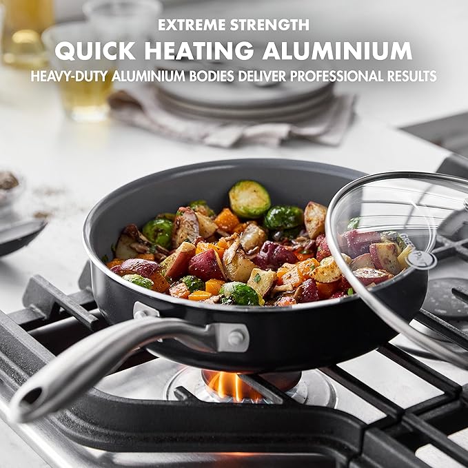 GreenPan Swift Healthy Ceramic Nonstick 12 Piece Cookware Set with 12 Frying Pan and Skillet