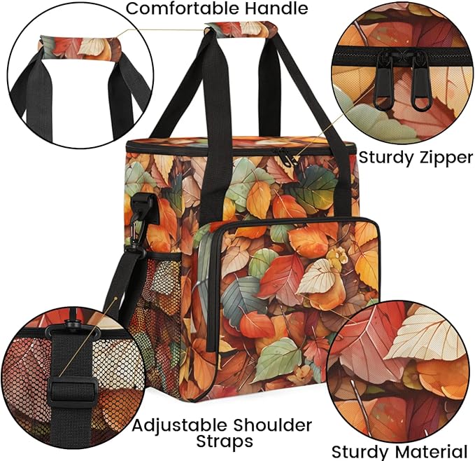 Falling Leaves Coffee Maker Travel Bag for Keurig K-Mini/K-Mini Plus Insulated Waterproof Tote with Pockets for K-Cup Portable Single-Serve Brewer Case