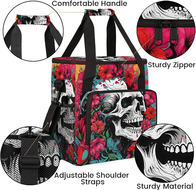 Gothic Sugar Skull Coffee Maker Carring Bag Large Insulated Storage Organizer Case Tote Bags with Shoulder Strap for Travel Work Picnic