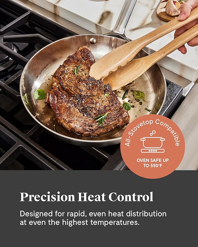 Caraway Stainless Steel Deluxe Cookware Set (16 Piece) - 5-Ply Stainless Steel Pots Frying Pans Lids and Kitchen Storage - Non Toxic PTFE &amp PFOA Free