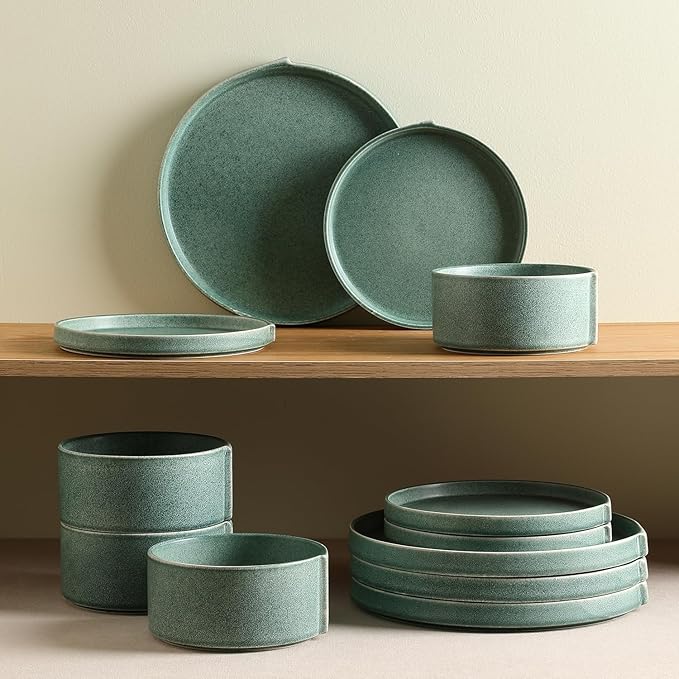 Stone Lain Bao 24-Piece Dinnerware Set Stoneware Green