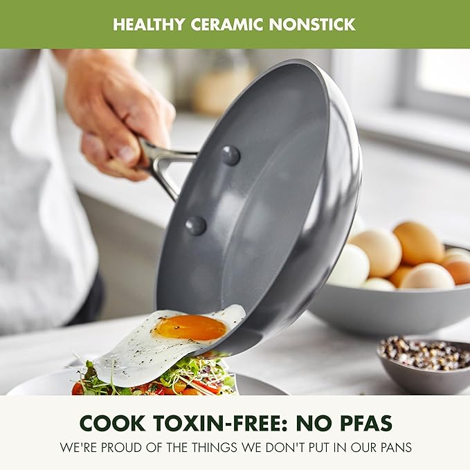 GreenPan Valencia Pro Ceramic Nonstick 11 Piece Cookware Set Hard Anodized PFAS-Free Pots &amp Pans Induction Ready Compatible on All Cooktops Dishwasher Safe Oven Safe to 600F Gray