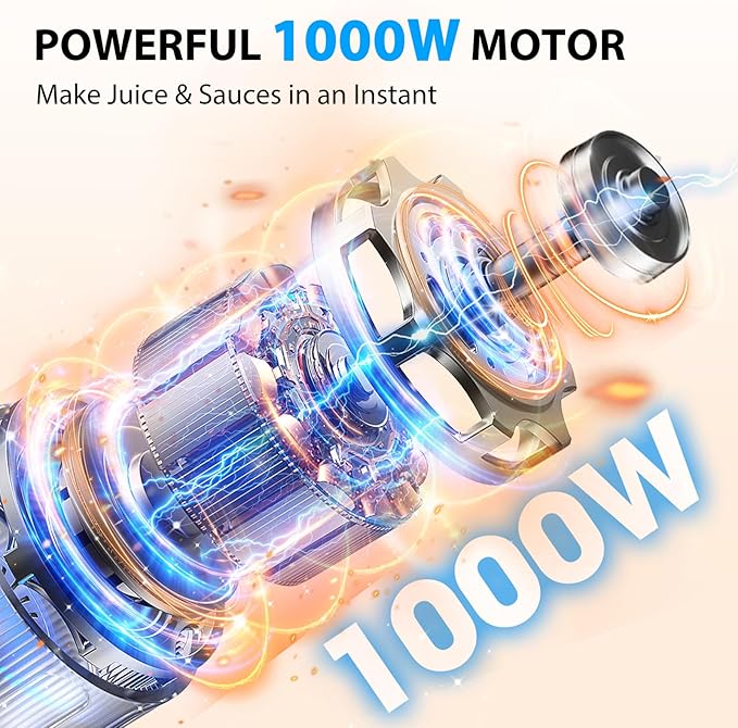KOIOS Immersion Blender 1000W Anti-scratch 3-in-1 Hand Blender Upgraded 12 Speed Stainless Steel Blade Stick Blender with Turbo Mode Whisk and Milk Frother Non-BPA Blue