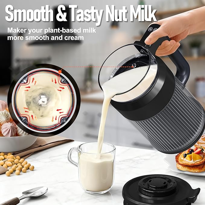6-in-1 Nut Milk Maker8 Blade 27oz Soy Milk Maker Machine with Delay Start/Keep Warm/Self-Cleaning/Boil Water