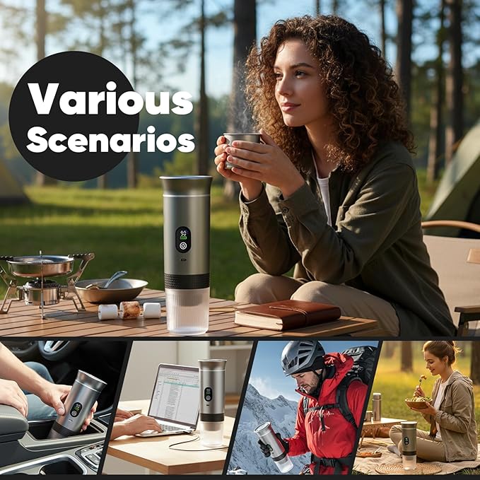 Portable 3-in-1 Espresso Coffee Maker Self-Heating &amp Rechargeable with Smart Display — Works with Ground Coffee Small &amp Large Capsules Travel &amp Camping Mini Machine 20-Bar Extraction