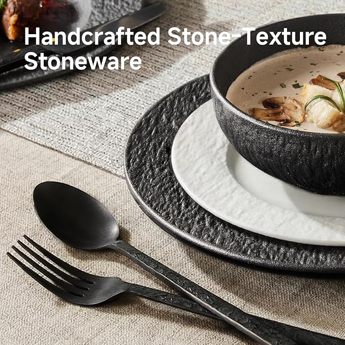 KINGSTONE Dinnerware Sets 12-Piece Matte Marble Pattern Premium Porcelain dishes set Plates and Bowls Sets for 4 Place Setting with Dinner Plate Salad Plate Pasta Bowl (White)