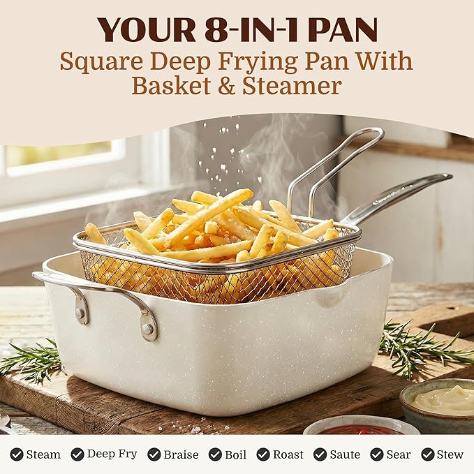 Granitestone Ceraluxe 20 Pc Ceramic Cookware Set Nonstick Complete Pots and Pans Set Non Stick with 5 Pc Bakeware Set Deep Frying Pan Set &amp Steamer Non Toxic PFOA Free Oven &amp Dishwasher S