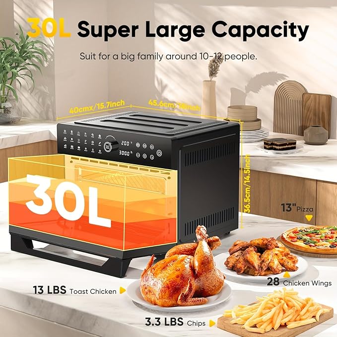 30QTOversized French Door Air Fryer Toaster Oven Combination Featuring 20 Cooking Functions And Digital Control Compatible with 13 Pizza Turkey (1)