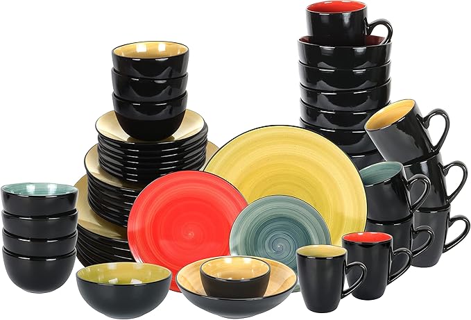 Stoneware Sonoma 56pc Dinnerware Set Black + Speckled Spin Wash Mixed Colors of Blue Red Yellow and Green
