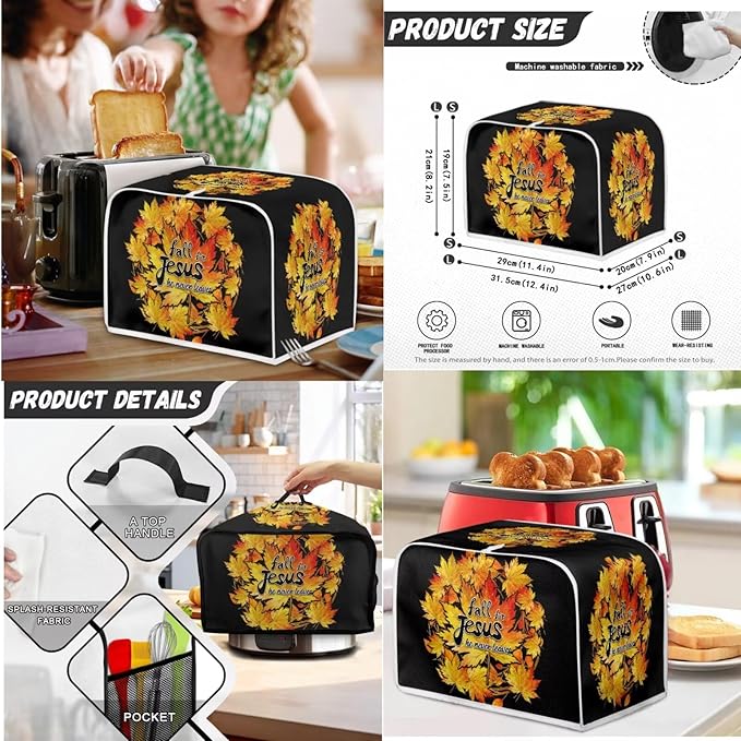 Unique Toaster 2 Slice Thanksgiving Day Decorations Set Blender Bread Toaster Cover Slow Cooker Cover Fit for Most 6-8 Qt Slow Cookers Fall for Jesus He Never Leaves (Black)