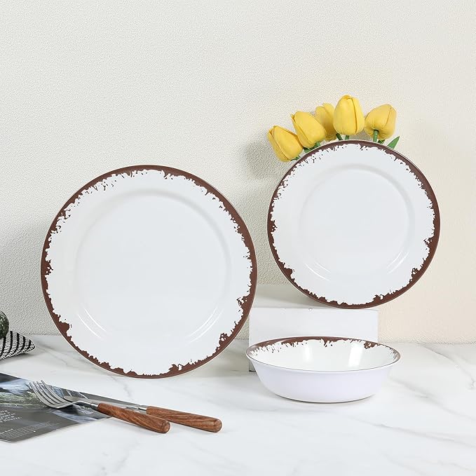Melamine Dinnerware Set-12 Piece Melamine Plates and Bowls Set for 4Lightweight yet Durable Dish SetCamping/RV Unbreakable Serving Dishes Dishwasher Safe Off White