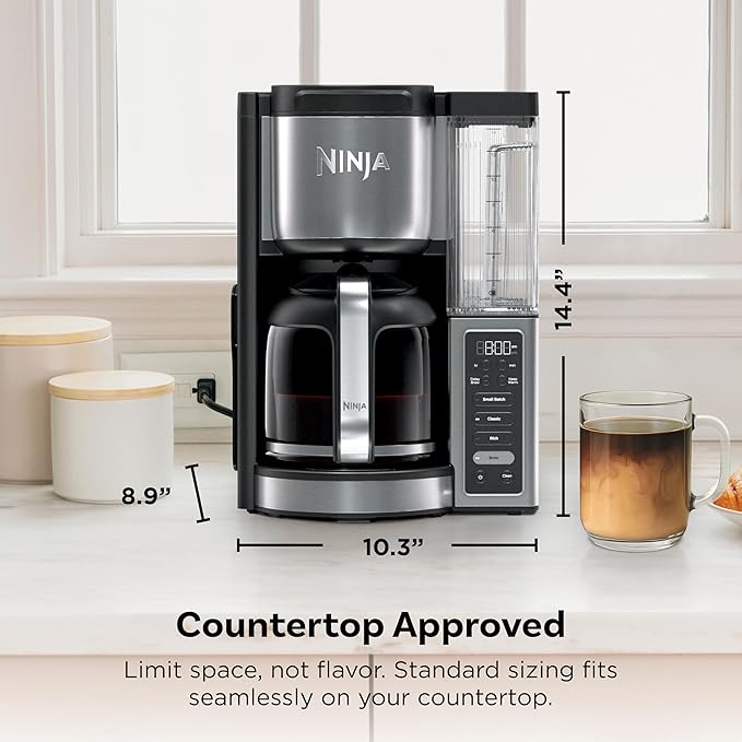 Ninja Fresh Brew™ Drip Coffee Maker | Programmable 14Cup Glass Carafe Brew Classic &amp Rich 70oz Removable Water Reservoir | Small Batch Delay Brew Adjustable Warming Plate | Stainless Steel | C