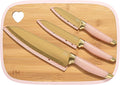 Paris Hilton Reversible Bamboo Cutting Board and Cutlery Set with Matching High Carbon Stainless Steel Knives Blade Guards Sleek Yet Comfortable Handle Grips 7-Piece Set Gold Pink