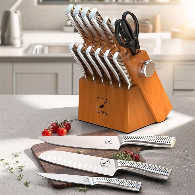 imarku 14PCS Kitchen Cookware Sets &amp Premium Knife Block Set