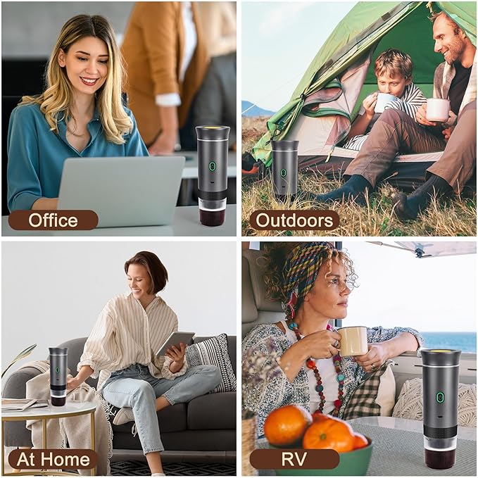 Electric Espresso Machine 3 In 1 Portable Coffee Maker for Travel 4-6 min Self-Heating Compatible with Ground Coffee &amp Large Capsules Small Capsules for Hiking Camping RV Office(Grey)