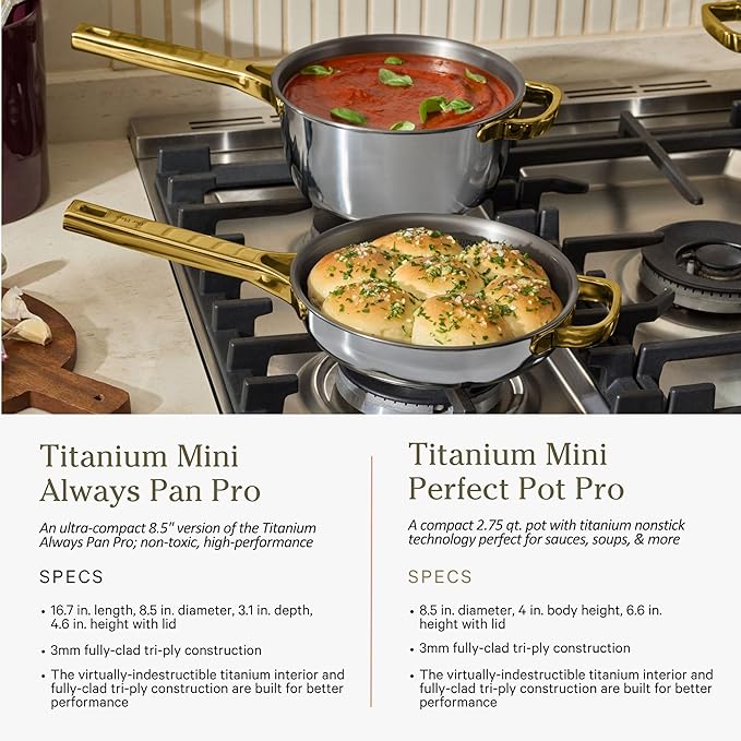 Our Place 15-Piece Titanium Pro Cookware &amp Bakeware Set | Tri-Ply Titanium &amp Stainless Steel Nonstick Fry Pans &amp Pots | Ceramic Nonstick Bakers &amp Griddle Pan | Non-toxic PFAS-Free | C