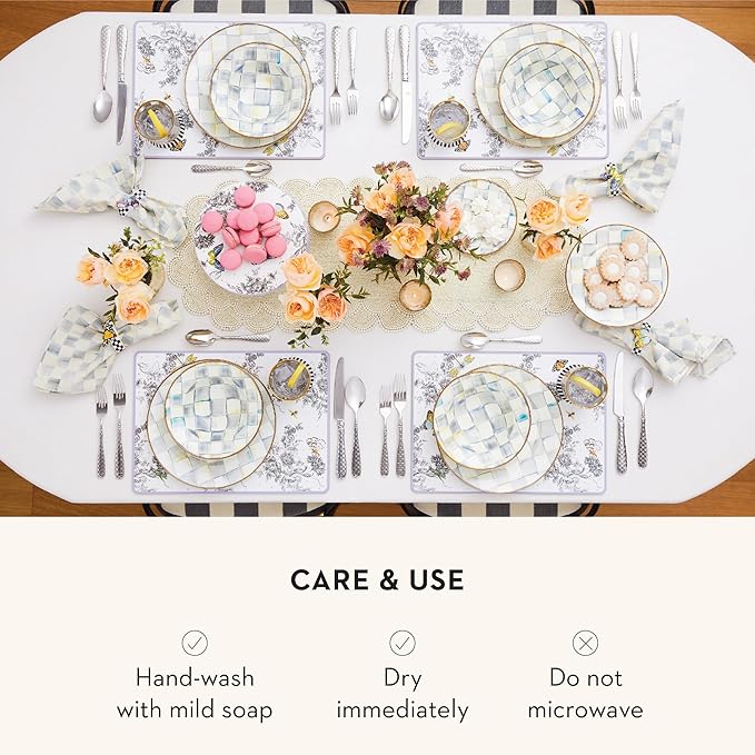 MACKENZIE-CHILDS Enamel Dinner Plate Decorative Dinnerware Plate 10 Inches Set of 4 Gray-and-White Sterling Check