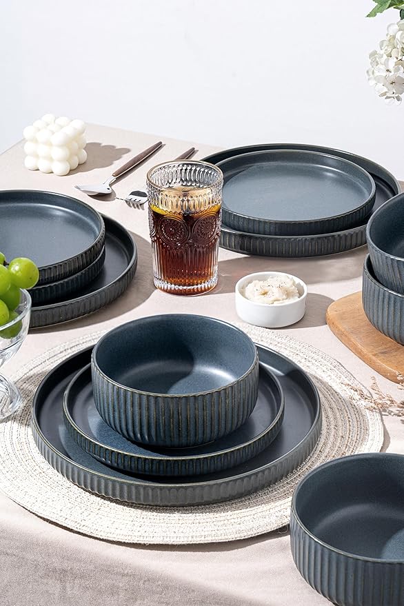 Dinnerware Sets for 618 Piece Starry Blue Plates and Bowls SetElegant Ceramic Dish Set for Relaxed Dining Giftable and Dishwasher Safe