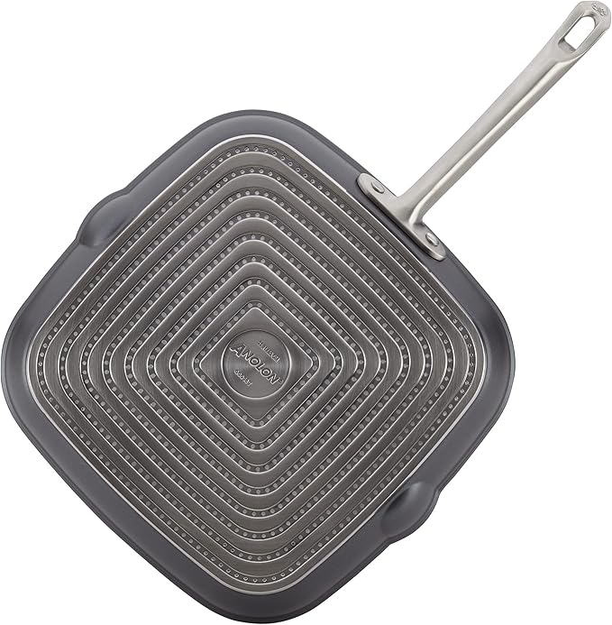 Anolon Accolade Forged Hard Anodized Nonstick Square Grill Pan/Griddle with Spouts 11 Inch - Moonstone Gray