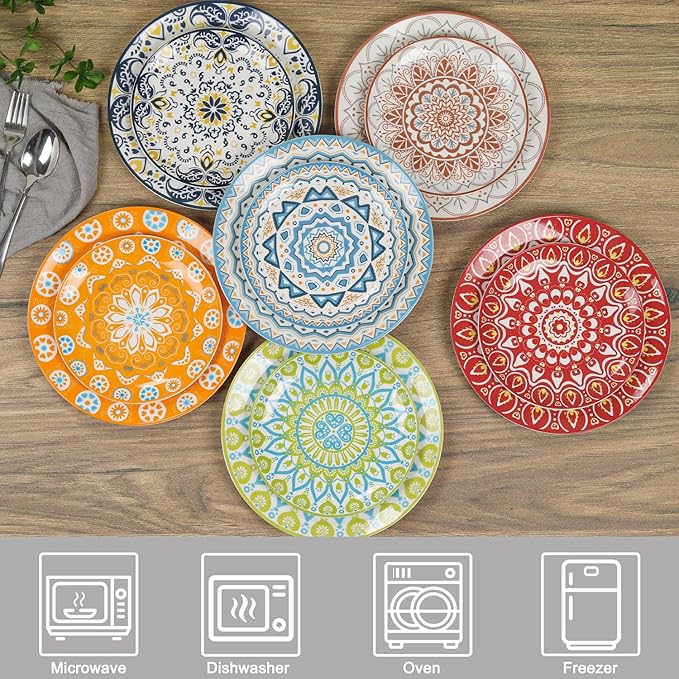 HAPPY KlT Ceramic Dinner Plates Set of 6 10.5 Dessert Dish Set Microwave Oven&ampDishwasher Safe Porcelain Dinnerware Kitchen Serving Dishes