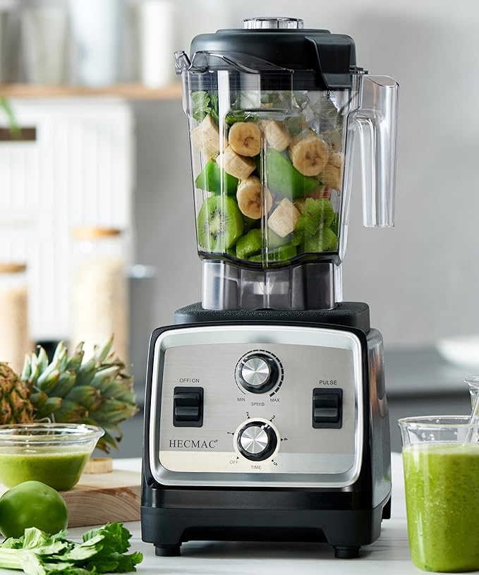 HECMAC 3-Peak HP Blender - 2200W Max/1400W Rated 68oz BPA-Free Pitcher Easy to Use Self-Clean Tamper - Smoothies Ice Crush Frozen Drinks Food Prep - Home &amp Commercial 110V