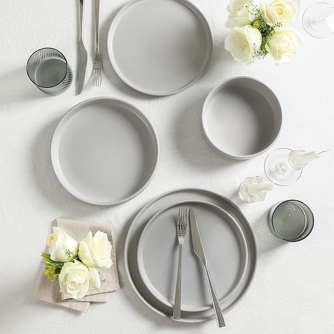 Stone Lain Haven Modern Stoneware 4 Piece Pasta Bowls Sets Dish Set for 4 Reactive Glaze Grey