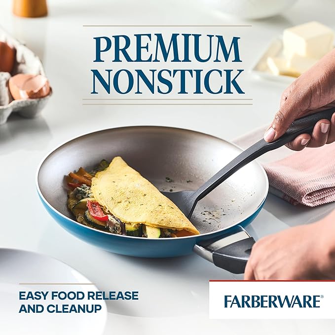 Farberware 20361 Dishwasher Safe Nonstick Cookware Set / Pots and Pans Set - 15 Piece Blue