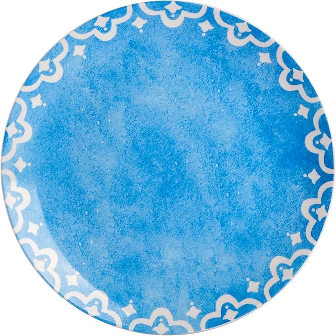 18-Piece Ceramic Dinnerware Set – Round Plates and Bowls with Colorful Patterns Microwave &amp Dishwasher Safe Tableware for 6 (Golen Blue)
