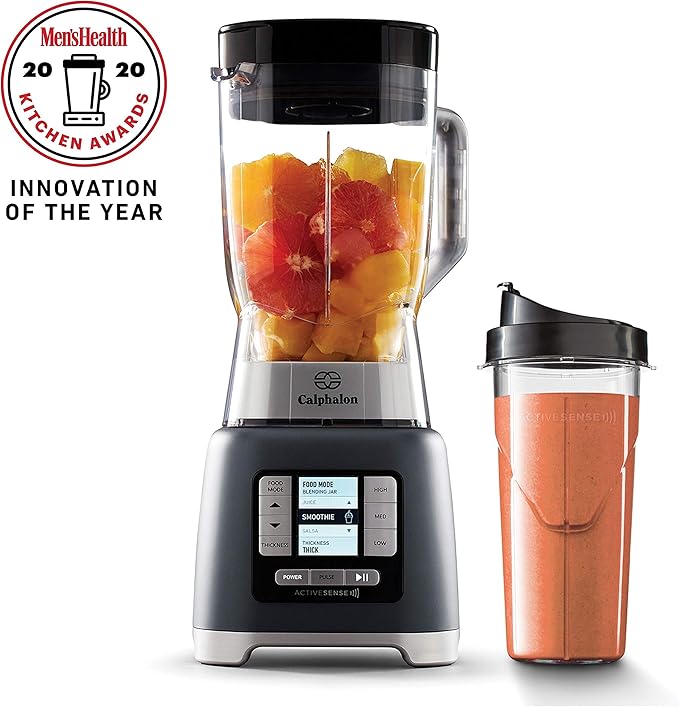 Calphalon Blender 24-Oz Portable Blend-n-Go Smoothie Cup ActiveSense 1200-Watt Motor Dark Stainless Steel
