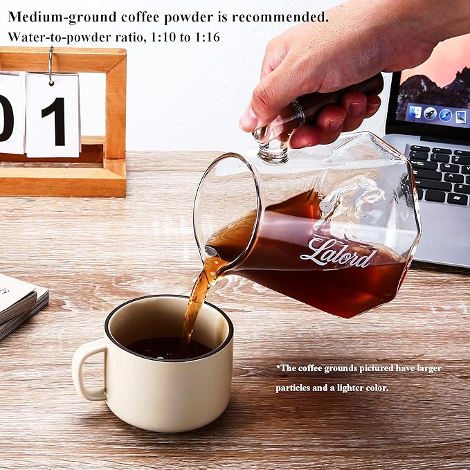Pour Over Coffee Maker 20 oz Borosilicate Glass Set with 100 pcs Paper Filter Walnut Collar &amp Glass Lid Drip Coffee Maker 1-3 Cups Clear (B-600 ml Set)