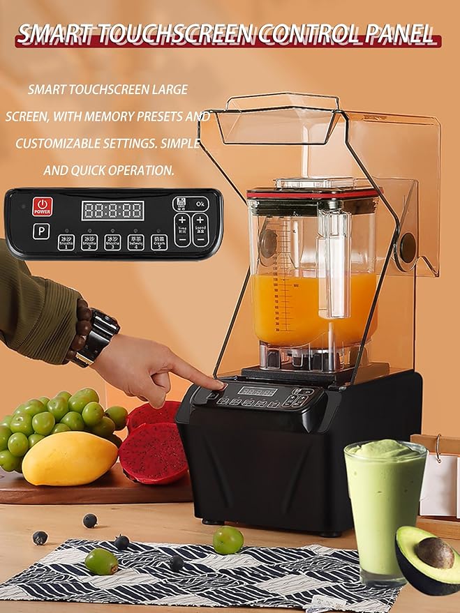Blender with Grinder Mills - 2000W Electric Blender with Soundproof CoverSmart Panel2000ml Cup for Smoothies Nuts Ice and Fruits