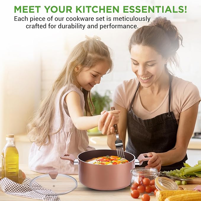 NutriChef Kitchenware Pots &amp Pans - Stylish Kitchen Cookware Set Non-Stick (13-Piece Set) Brown One Size (NCCWA13BR.5)