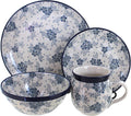 Blue Rose Polish Pottery - Blue Fleur 4 PC Place Setting - Service for 1-1 Place Setting - Great for Everyday Dining Casual Dining or as Formal Dinnerware