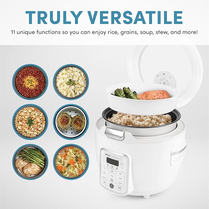 AROMA® Professional Digital Rice Cooker 10-Cup (Uncooked) / 20-Cup (Cooked) Slow Cooker Multicooker Steamer Oatmeal Cooker Auto Keep Warm Sauté-then-Simmer® 4 Qt White ARC-1230W