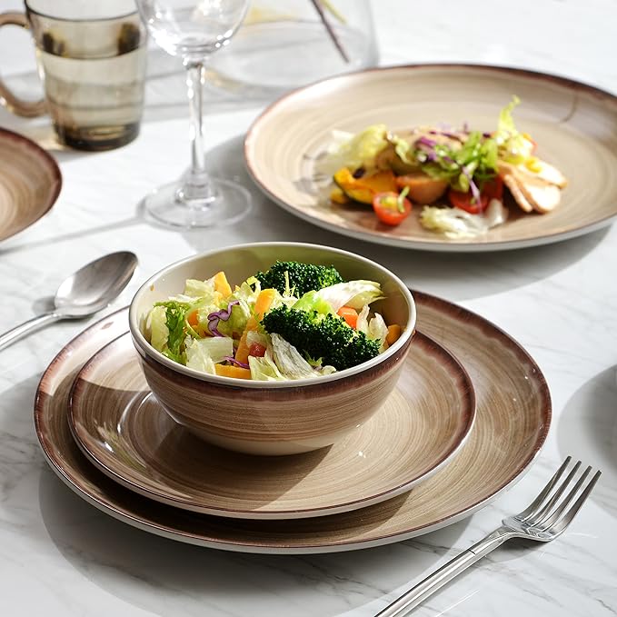 Melamine Dinnerware Sets Dinnerware Sets for 4 12Pcs Plates And Bowls Sets Lightweight and Unbreakable Dish Set for Camping PicnicRV Dishwasher SafeBPA Free（Brown）