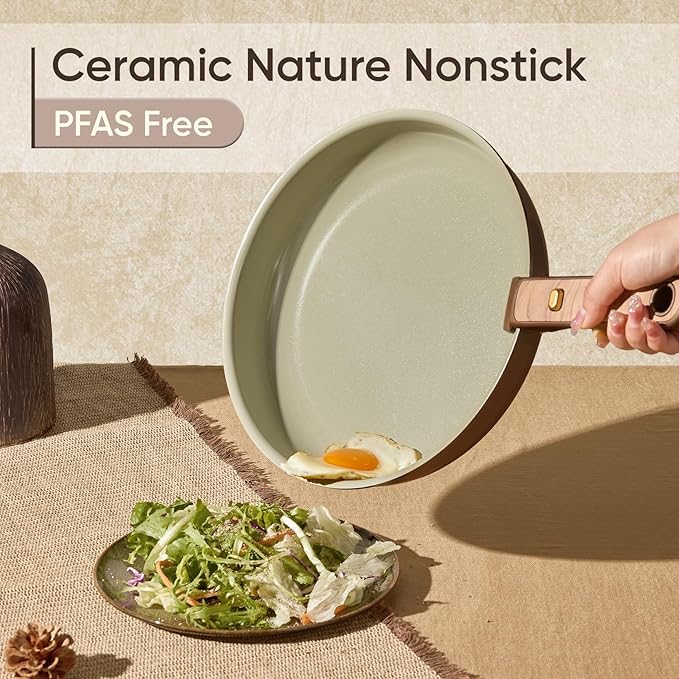 CAROTE 19PCS Ceramic Nonstick Cookware Set Pots and Pans Set with Detachable Handle PFAS-Free Non-Toxic Induction &amp Oven Safe Stackable Space-Saving Pistachio Green