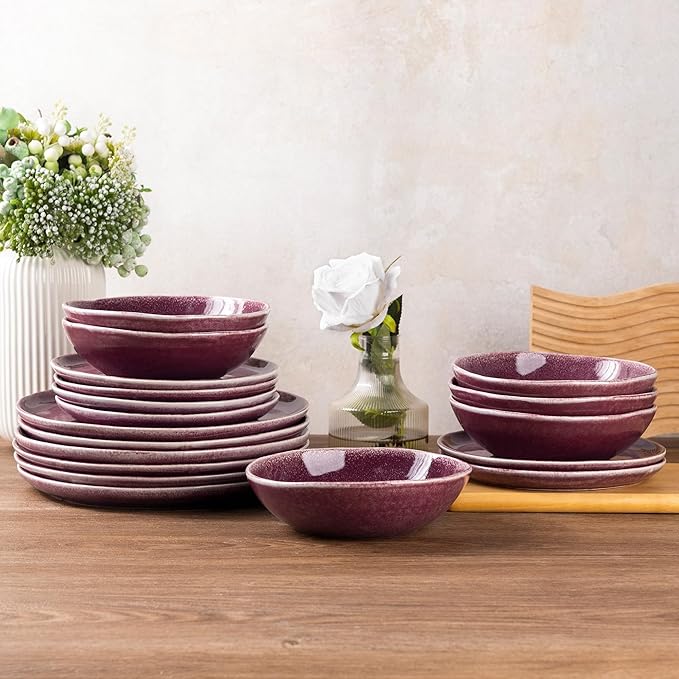 AmorArc Ceramic Dinnerware SetsHandmade Reactive Glaze Stoneware Plates and Bowls SetsHighly Scratch Resistant | Dishwasher &amp Microwave Safe Dishes SetService for 4 (12pc)