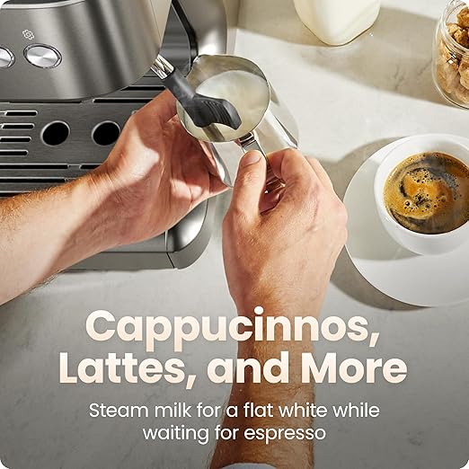 Chefman Crema Deluxe Espresso Machine with Double Boiler Use Milk Frother and Brew Espresso Simultaneously Professional Coffee Maker with Coffee Grinder and Steam Wand 30 Grind Settings