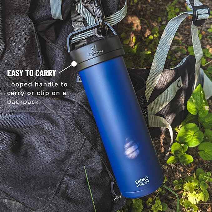 ESPRO P0 Ultralight French Press Coffee Maker for Travel Vacuum Insulated Stainless Steel 16 Ounces Aegean Blue