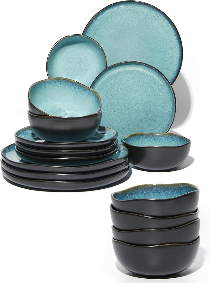 16 piece Ceramic Dinnerware Sets Green Black
